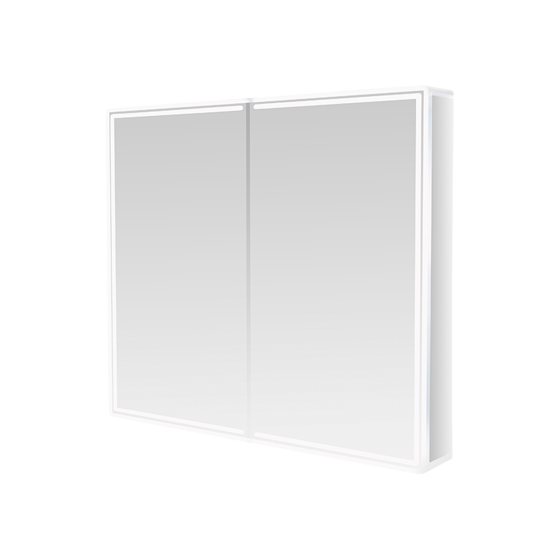Armadietto da bagno intelligente con specchio da bagno a doppia anta LED (con interruttore a scorrimento manuale antiappannamento) Armadietto da bagno intelligente con specchio da bagno a doppia anta LED (con interruttore a scorrimento manuale antiappannamento)